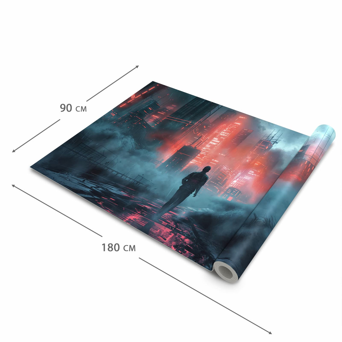 Abriebfester großer Küchenteppich mit Motiv Neonstadt in der Größe 80x200 cm