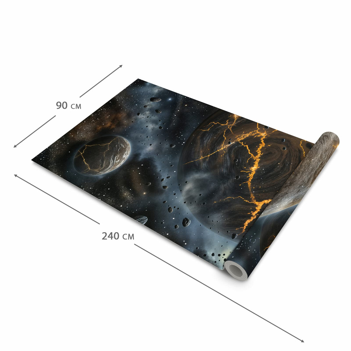 Waschbarer Teppich fürs Esszimmer mit Motiv Drei Welten in der Größe 60x90 cm