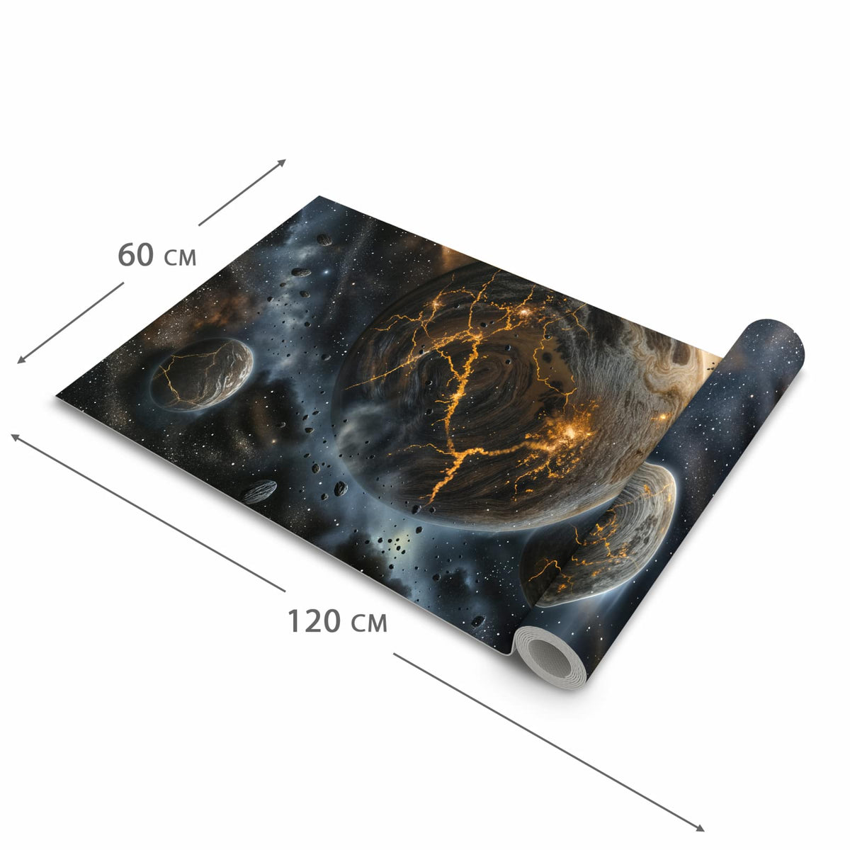 Fleckenresistenter waschbarer Teppich Küche mit Motiv Drei Welten in der Grösse 60x90 cm