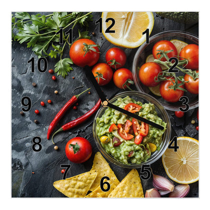 Wanduhr Quadratisch mit dem Motiv Guacamole mit Nachos