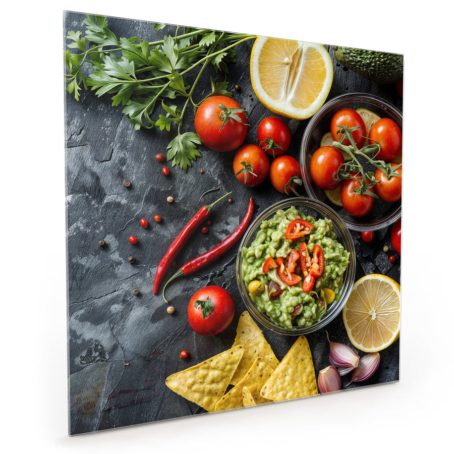 Maße Küchenrückwand Guacamole mit Nachos aus Glas