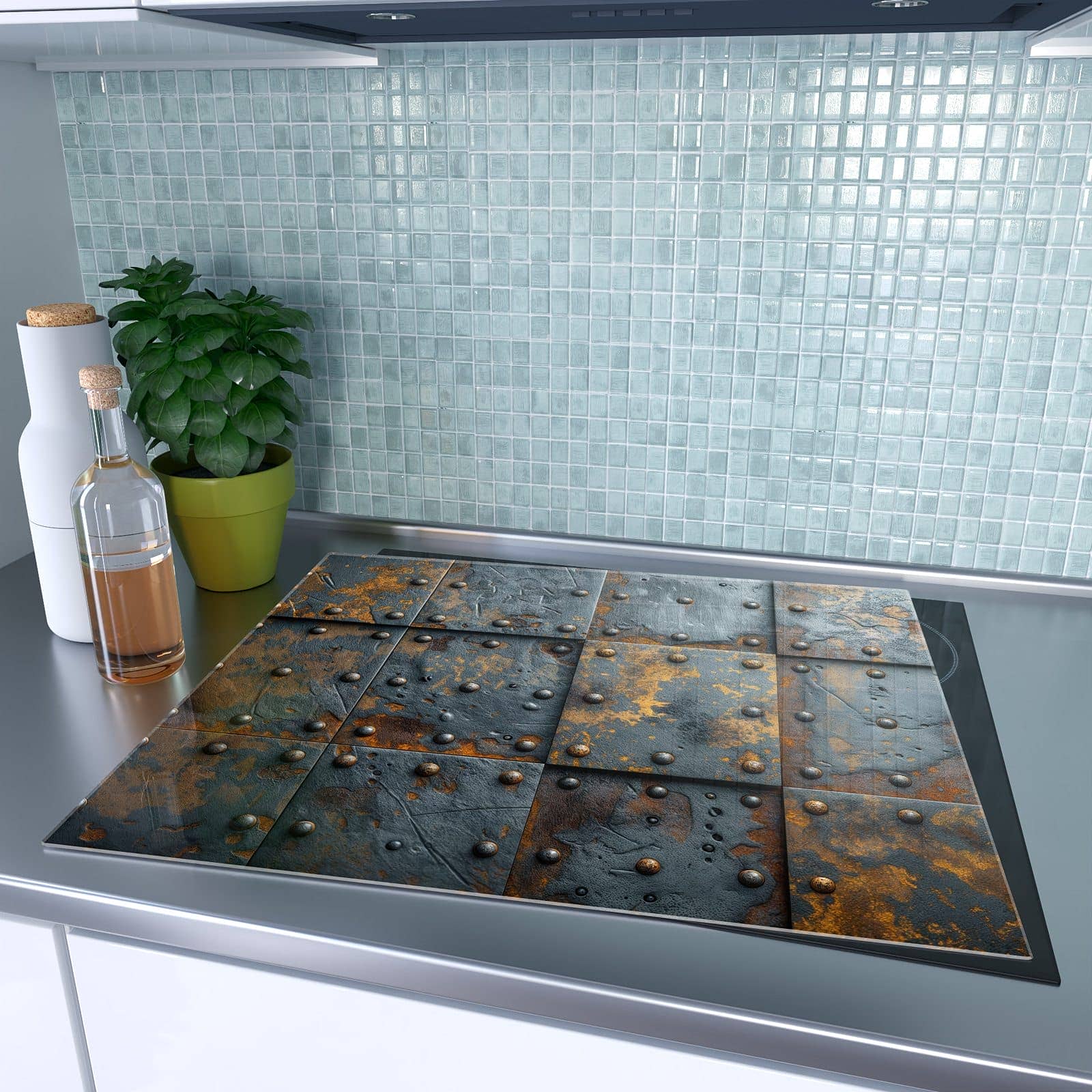 1-teilige Herdabdeckplatten aus Glas mit Eisenplatten Vintage-Motiv auf dem Ceranfeld