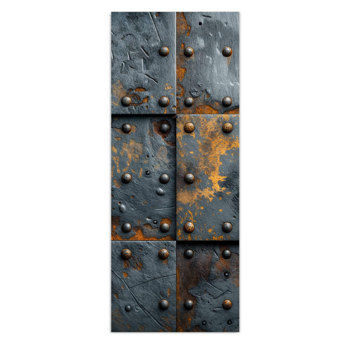 Wandbild - Rostige Eisenplatten - Hochformat – Genietete Metallplatten mit Rostpatina