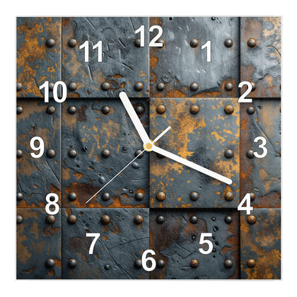 Wanduhr Quadratisch mit dem Motiv Rostige Eisenplatten