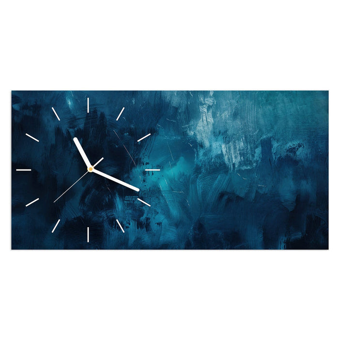 Wanduhr Abstrakte Blautöne aus Glas – Querformat 60 × 30 cm mit Ziffernblatt Linie
