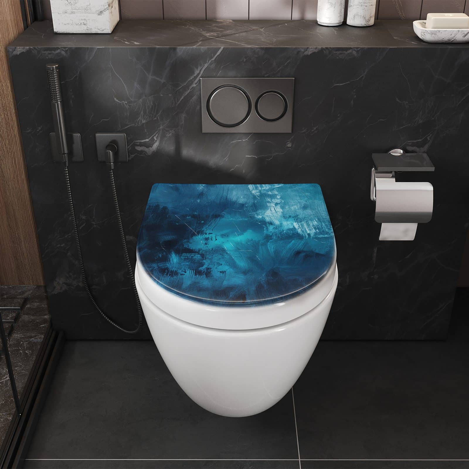 WC-Sitz mit Absenkautomatik Abstrakte Blautöne