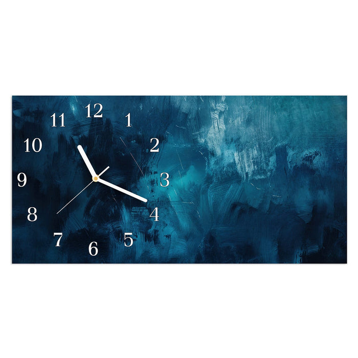 Wanduhr Abstrakte Blautöne aus Glas – Querformat 60 × 30 cm mit Ziffernblatt Klassisch