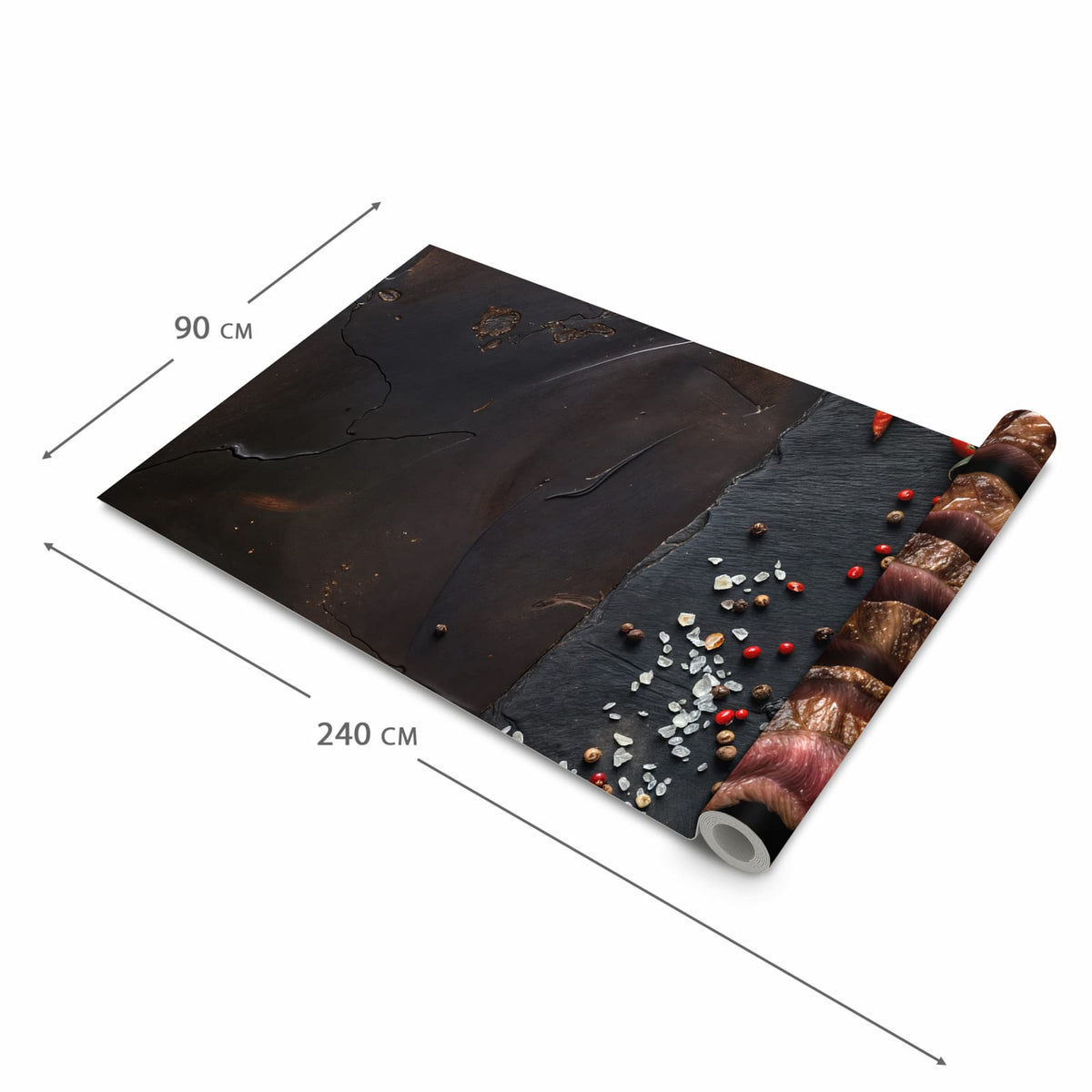 Rutschfester Küchenteppich mit Motiv Gegrilltes Steak Teller in der Größe 60x300 cm schützt den Boden