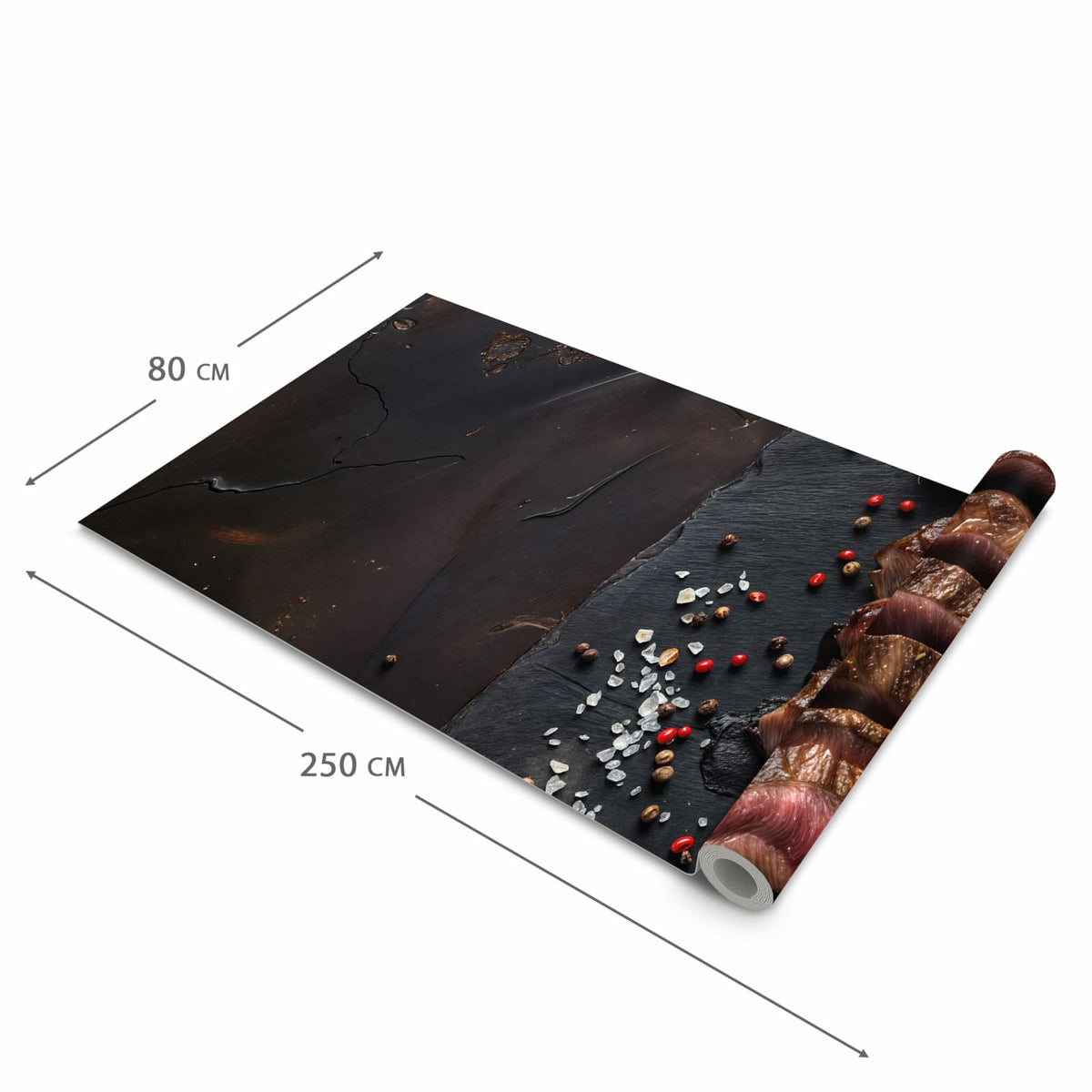 Waschbarer rutschfester Küchenteppich mit Motiv Gegrilltes Steak Teller in der Grösse 60x300 cm