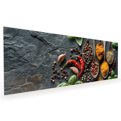Küchenrückwand mit dem Motiv Gewürze in Silberlöffeln