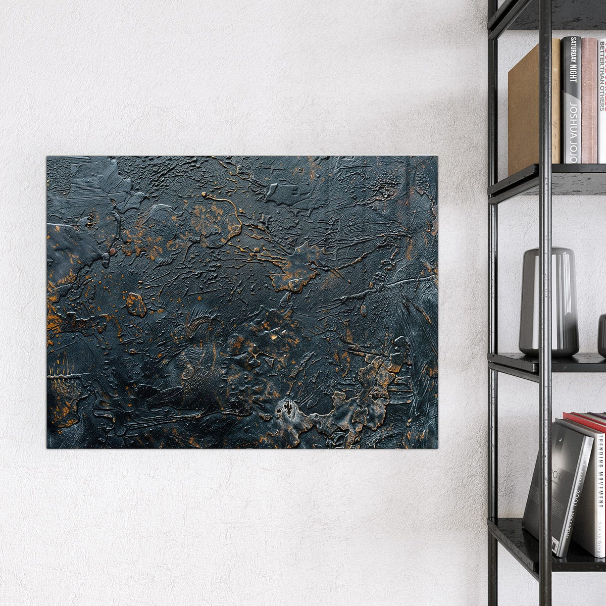 Glas Magnettafel - Kupfer auf Schwarz – Schwarzes Relief mit Kupferflecken