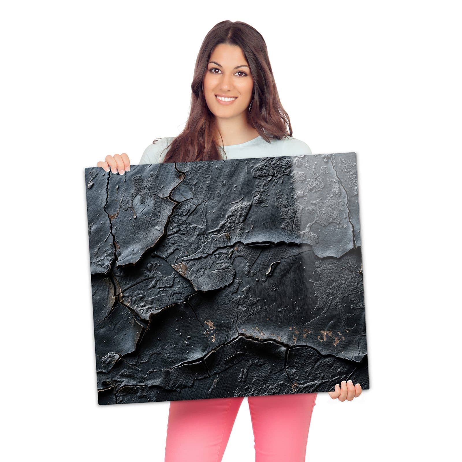 Herdabdeckung für Induktionsfeld mit Rissige Oberfläche-Motiv wird zur Größendarstellung gehalten