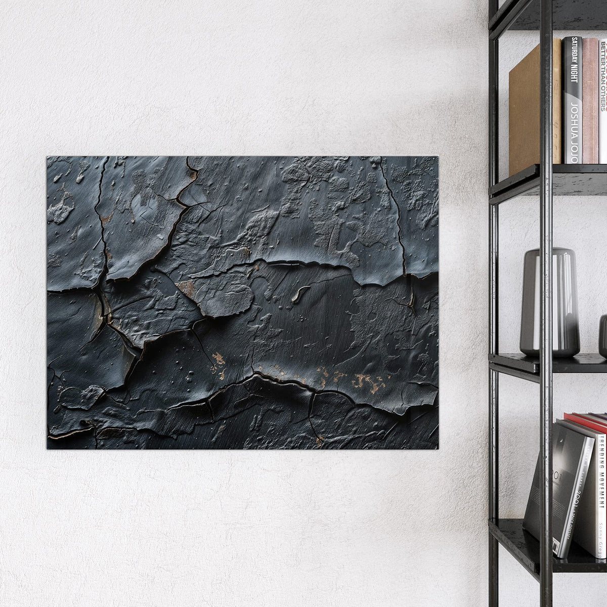 Glas Magnettafel - Risse in Anthrazit – Gerissene Farbschichten in Dunkelgrau