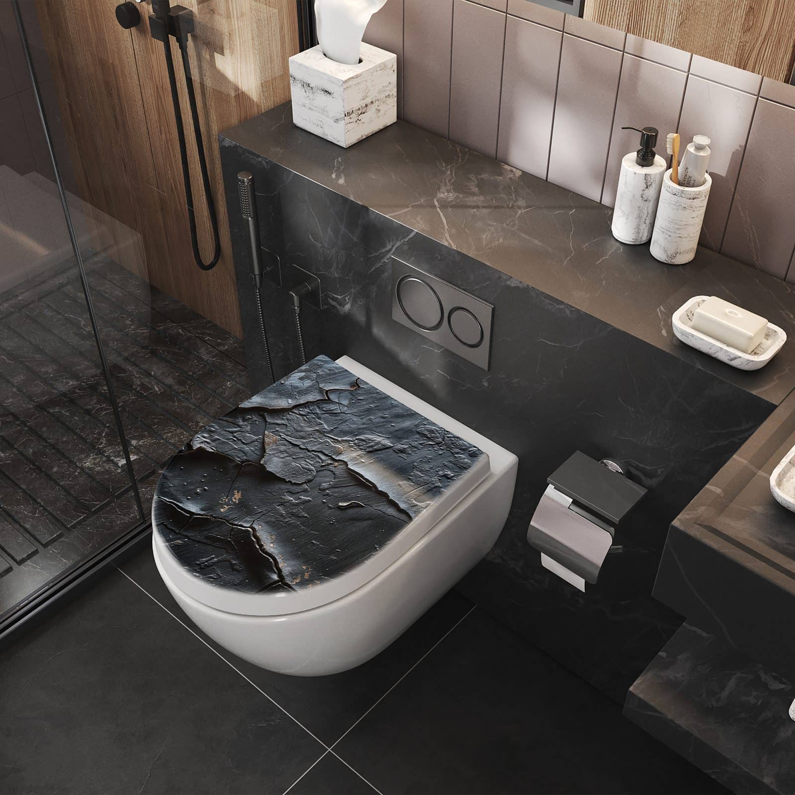 WC-Sitz mit Absenkautomatik Rissige Oberfläche