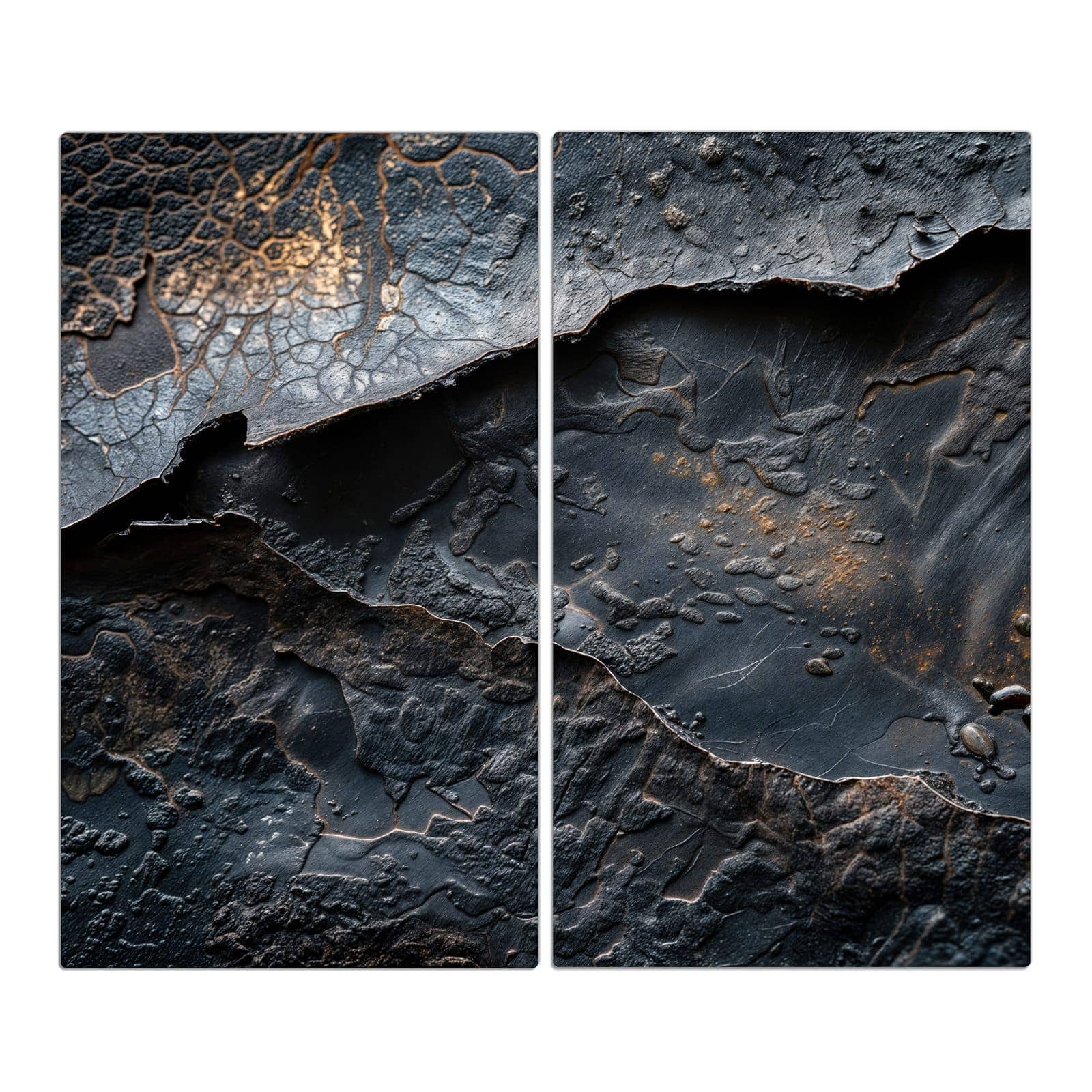 2-teilige Abdeckplatten für Herd mit Dunkle Bronzetextur-Motiv in der Frontansicht #grösse_2-Teilig (60x52cm)