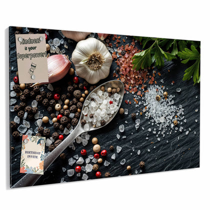 Metall Magnettafel mit dem Motiv Salz und Knoblauch