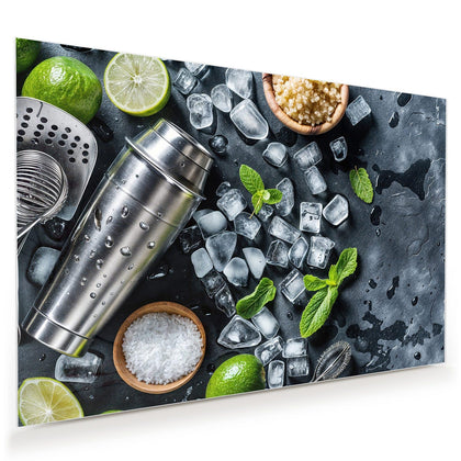 Wandbild mit dem Motiv Shaker mit Limetten