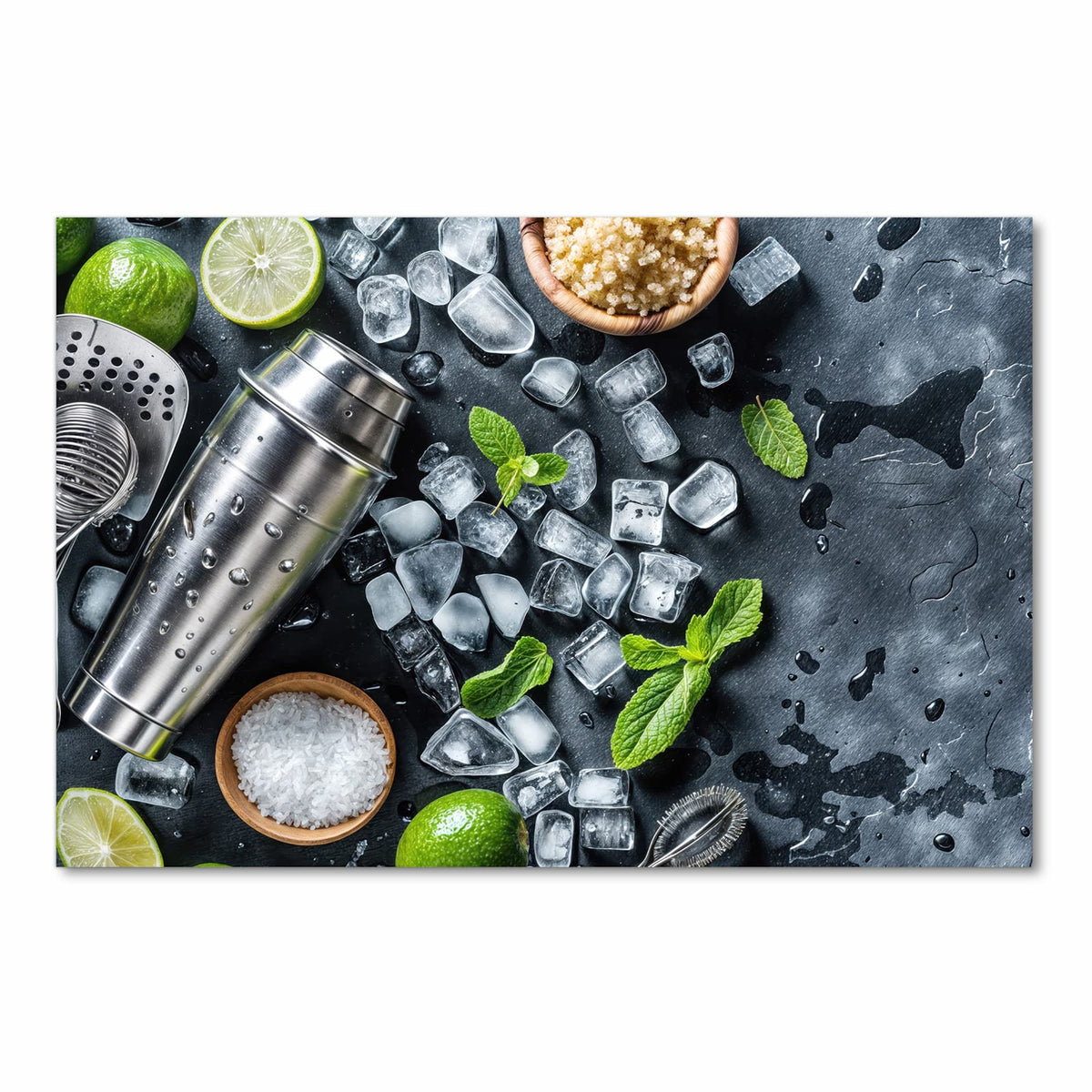 Rutschfester Küchenteppich mit Motiv Cocktail Zutaten in Frontansicht für Trittkomfort