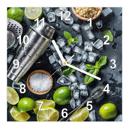 Wanduhr Quadratisch mit dem Motiv Shaker mit Limetten