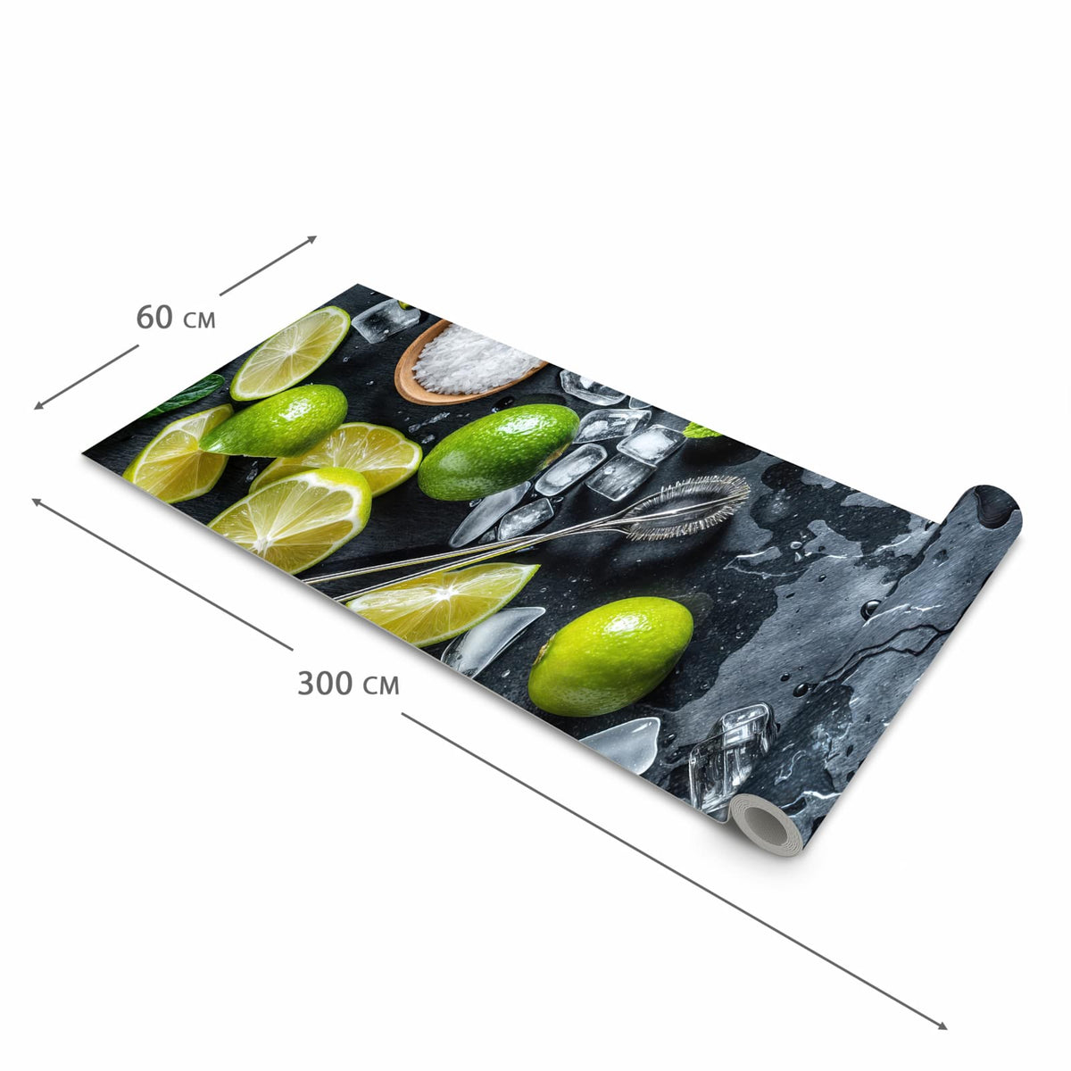 Langlebiger dünner Küchenteppich mit Motiv Cocktail Zutaten in der Grösse 60x240 cm