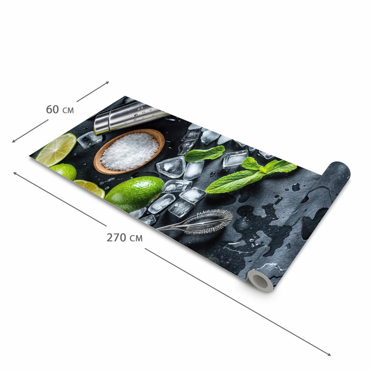 Waschbarer rutschfester Läufer mit Motiv Cocktail Zutaten in der Grösse 60x240 cm