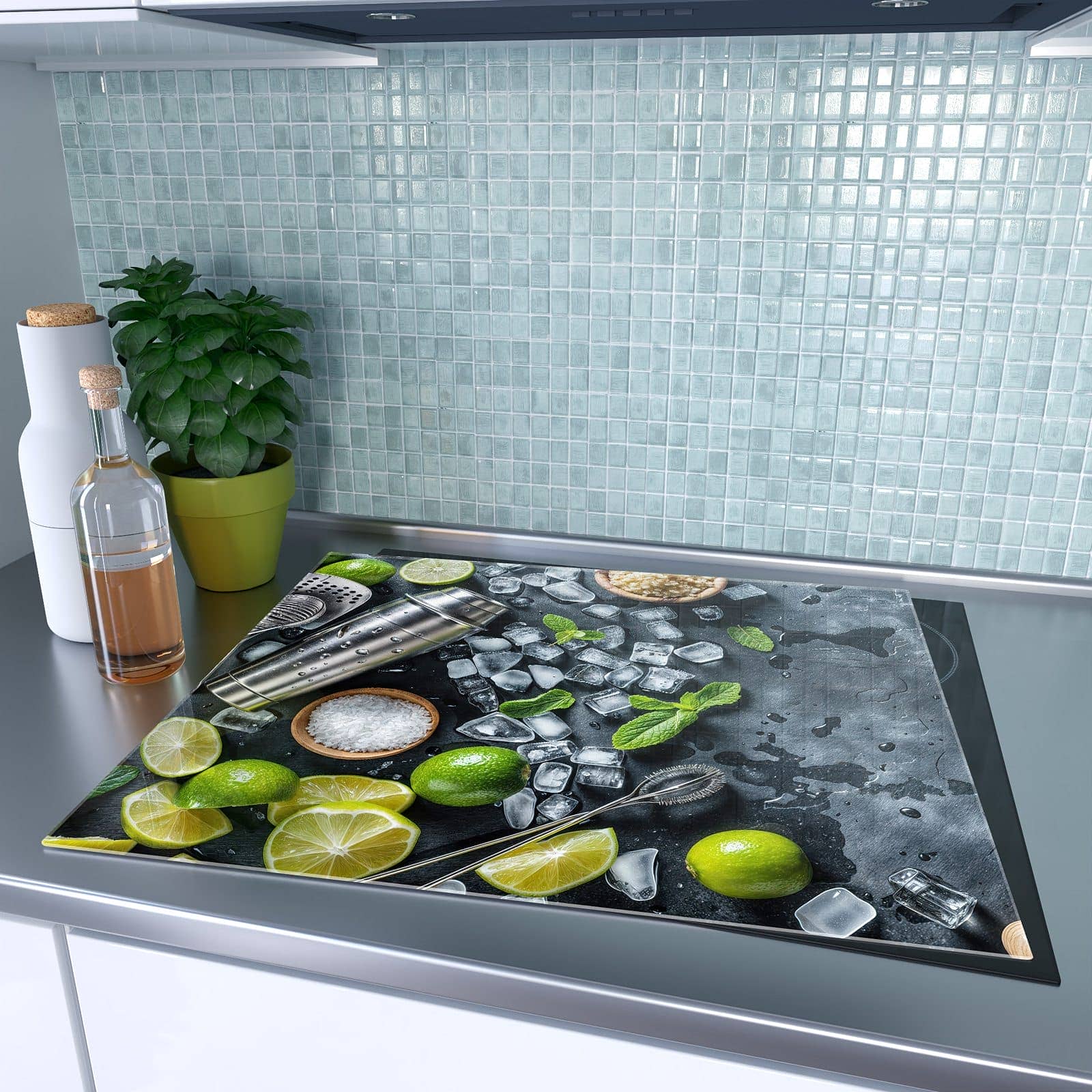 1-teilige Herdabdeckplatten mit Cocktail Zutaten-Motiv auf dem Ceranfeld