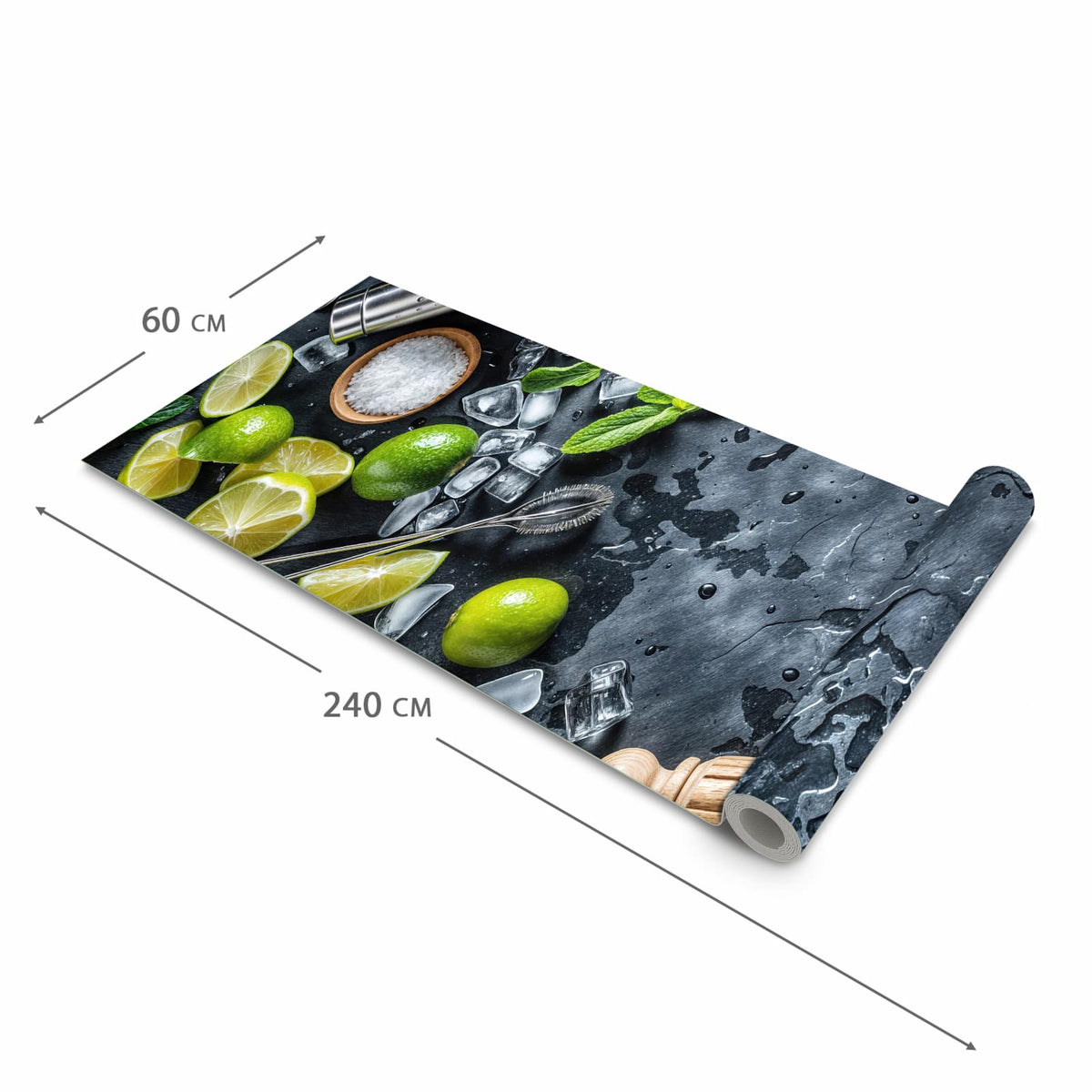 Strapazierfähiger Läufer für den Eingangsbereich mit Motiv Cocktail Zutaten in der Größe 60x240 cm