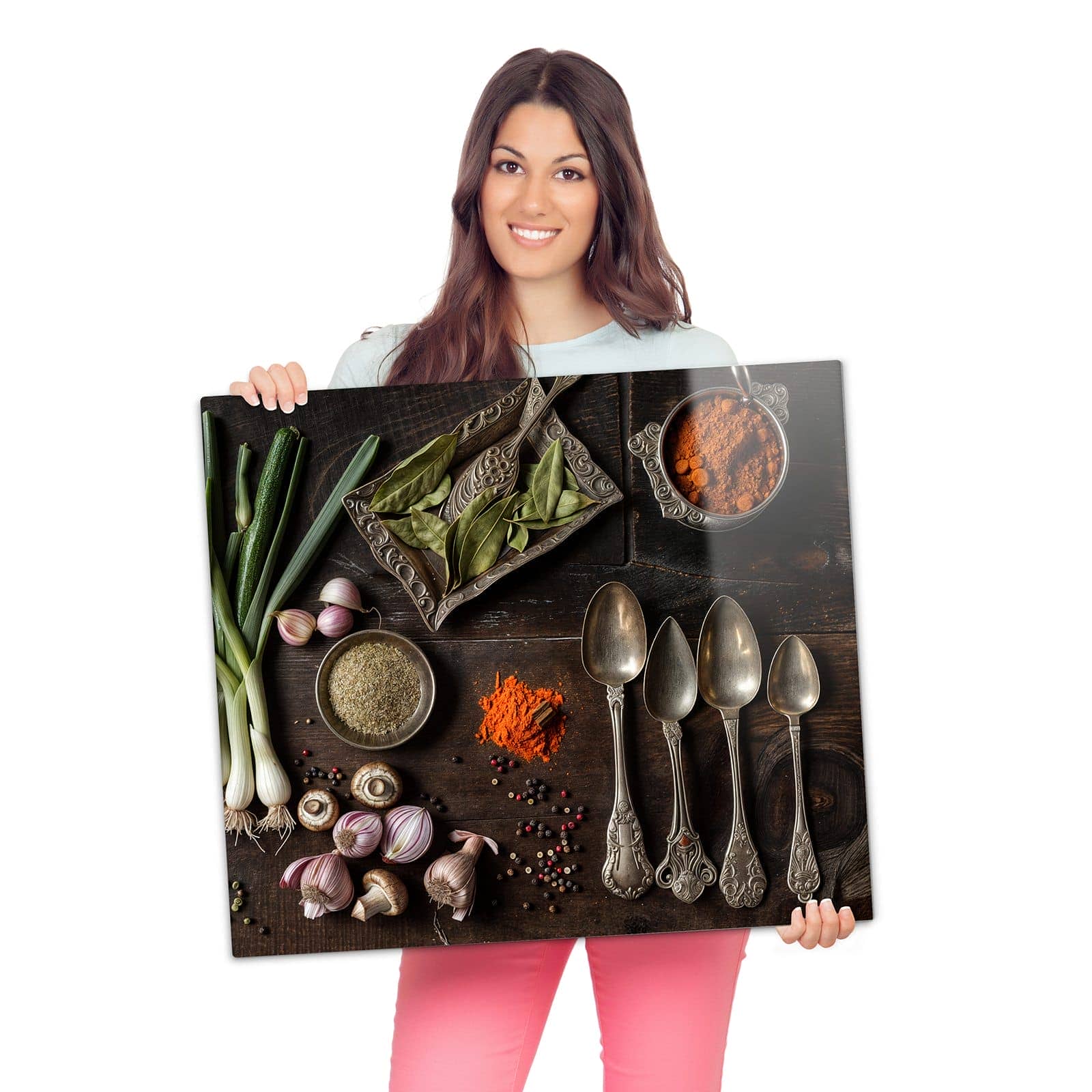 Ceranfeld Abdeckungen mit Kochen Leidenschaft-Motiv wird zur Größendarstellung gehalten