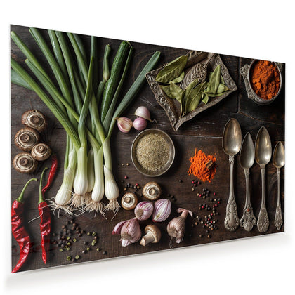 Wandbild mit dem Motiv Gemüse und Gewürze