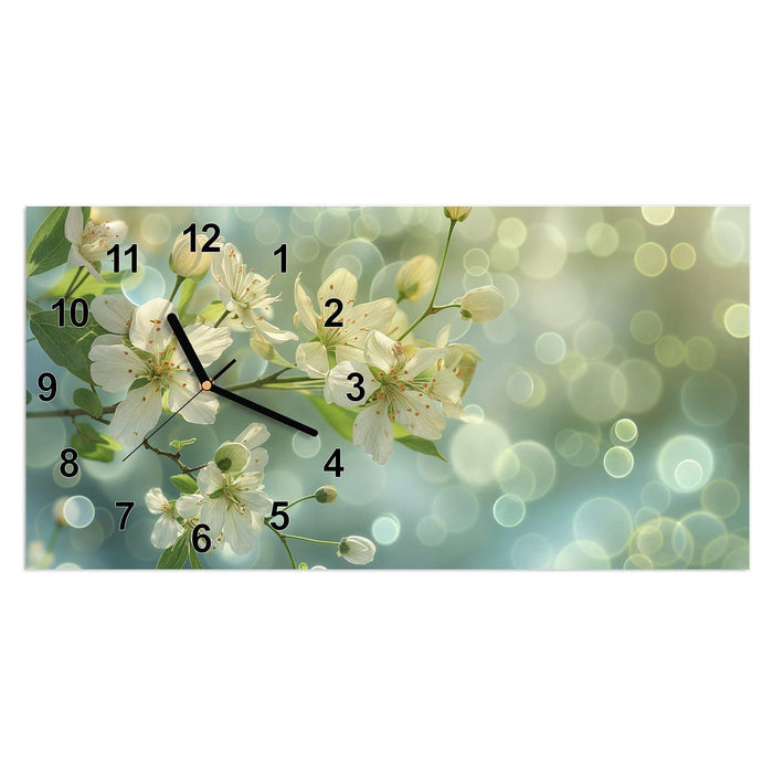 Wanduhr Fruehlingserwachen aus Glas – Querformat 60 × 30 cm mit Ziffernblatt Modern