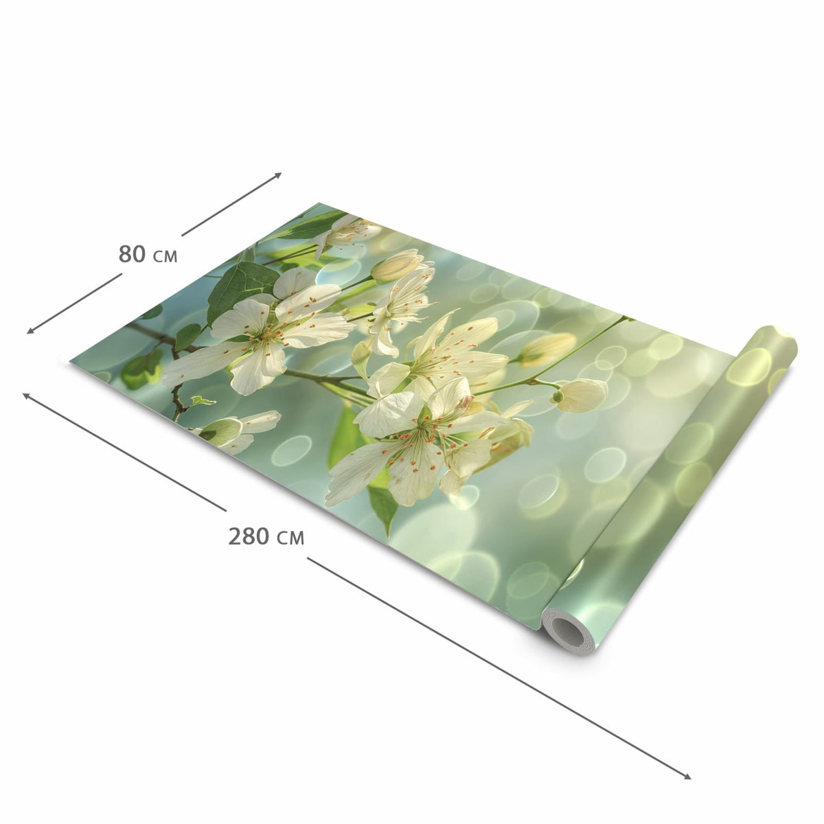 Küchenläufer Frühlingserwachen halb aufgerollt mit Maßangaben: Gesamtgröße 80 × 280 cm