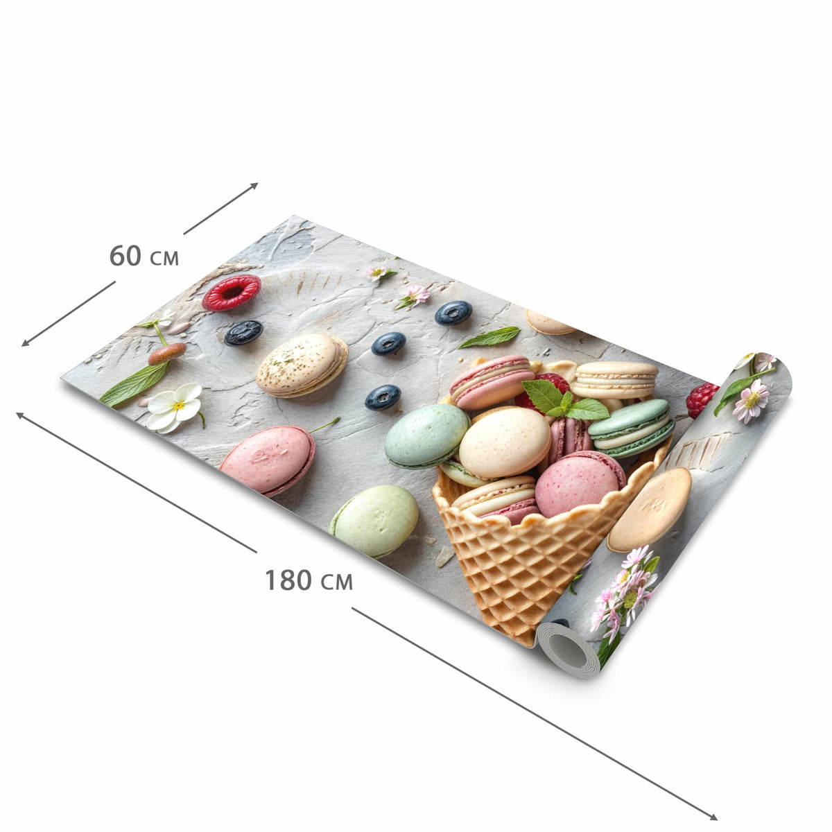 Wasserabweisender Küchenteppich mit Motiv Macarons im Sommer in der Grösse 60x150 cm