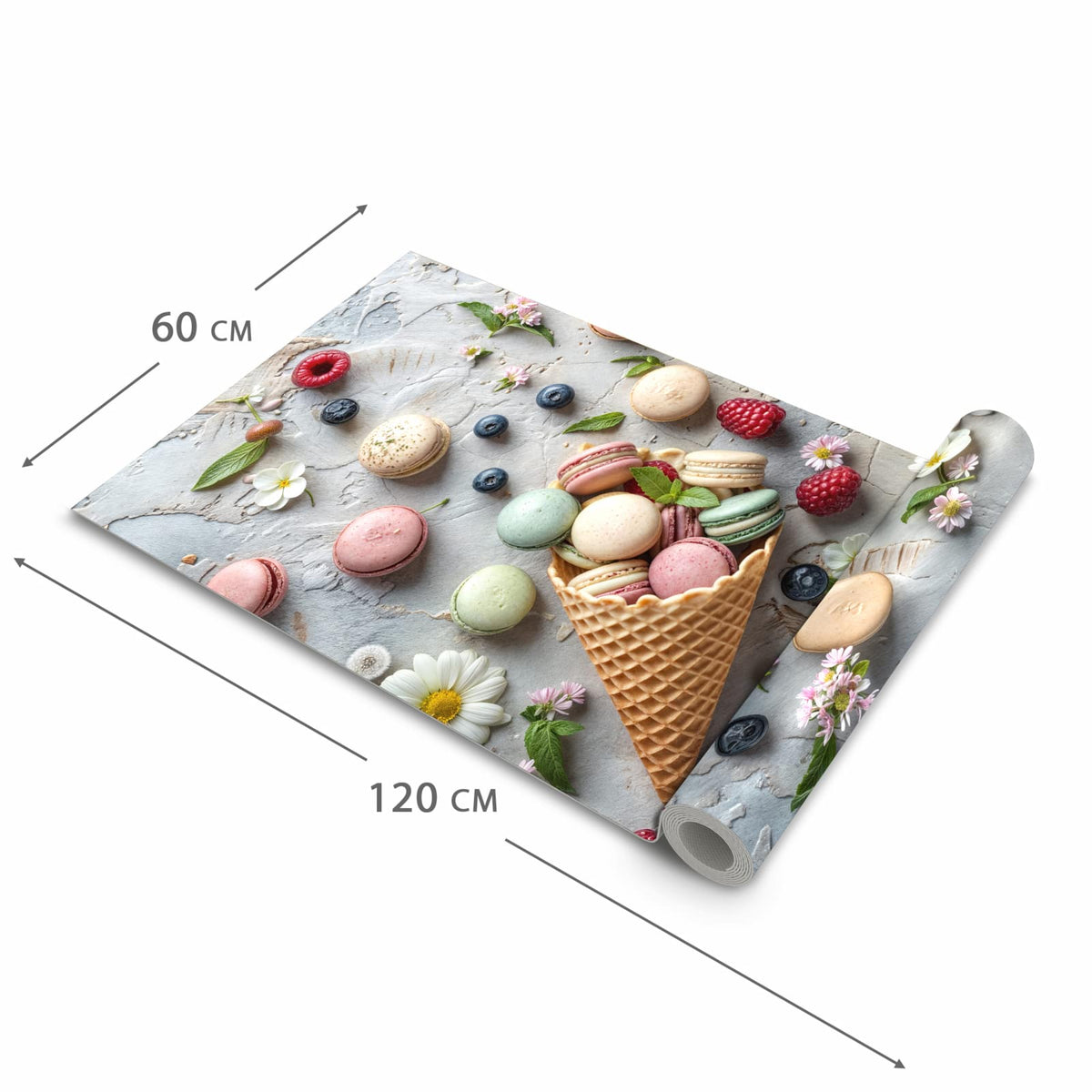 UV-beständiger Küchenteppich mit Motiv Macarons im Sommer in der Grösse 60x150 cm