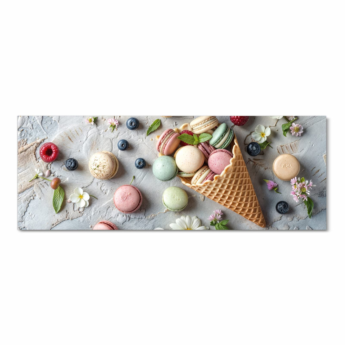 UV-beständiger Teppich für die Küche mit Motiv Macarons im Sommer in Frontansicht