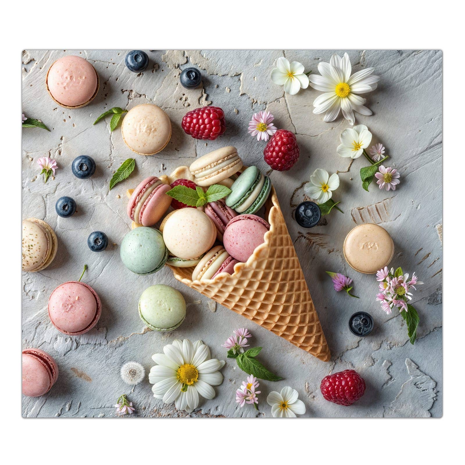 1-teilige Abdeckplatte für Ceranfeld mit Macarons im Sommer-Motiv in der Frontansicht #grösse_1-Teilig (60x52cm)