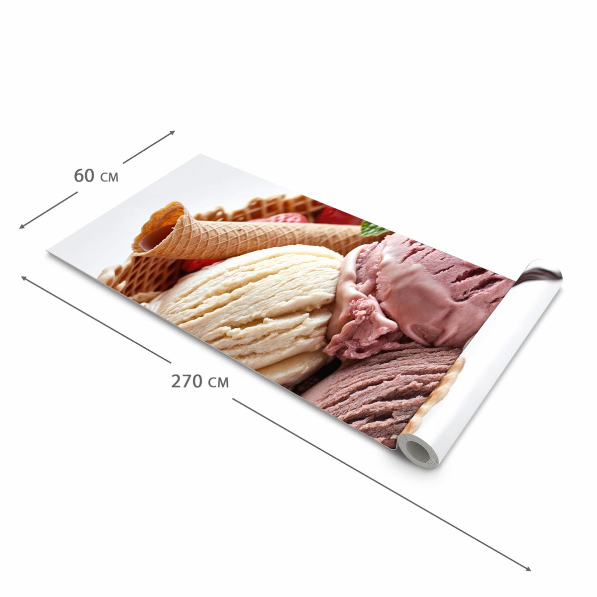 Langlebiger Küchenläufer mit Motiv Eiswaffelmit Obst in der Grösse 60x150 cm