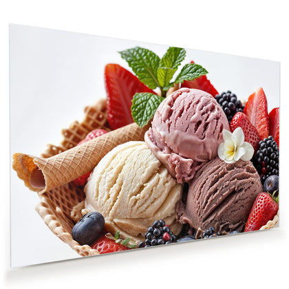 Wandbild mit dem Motiv Eiskugeln mit Beeren