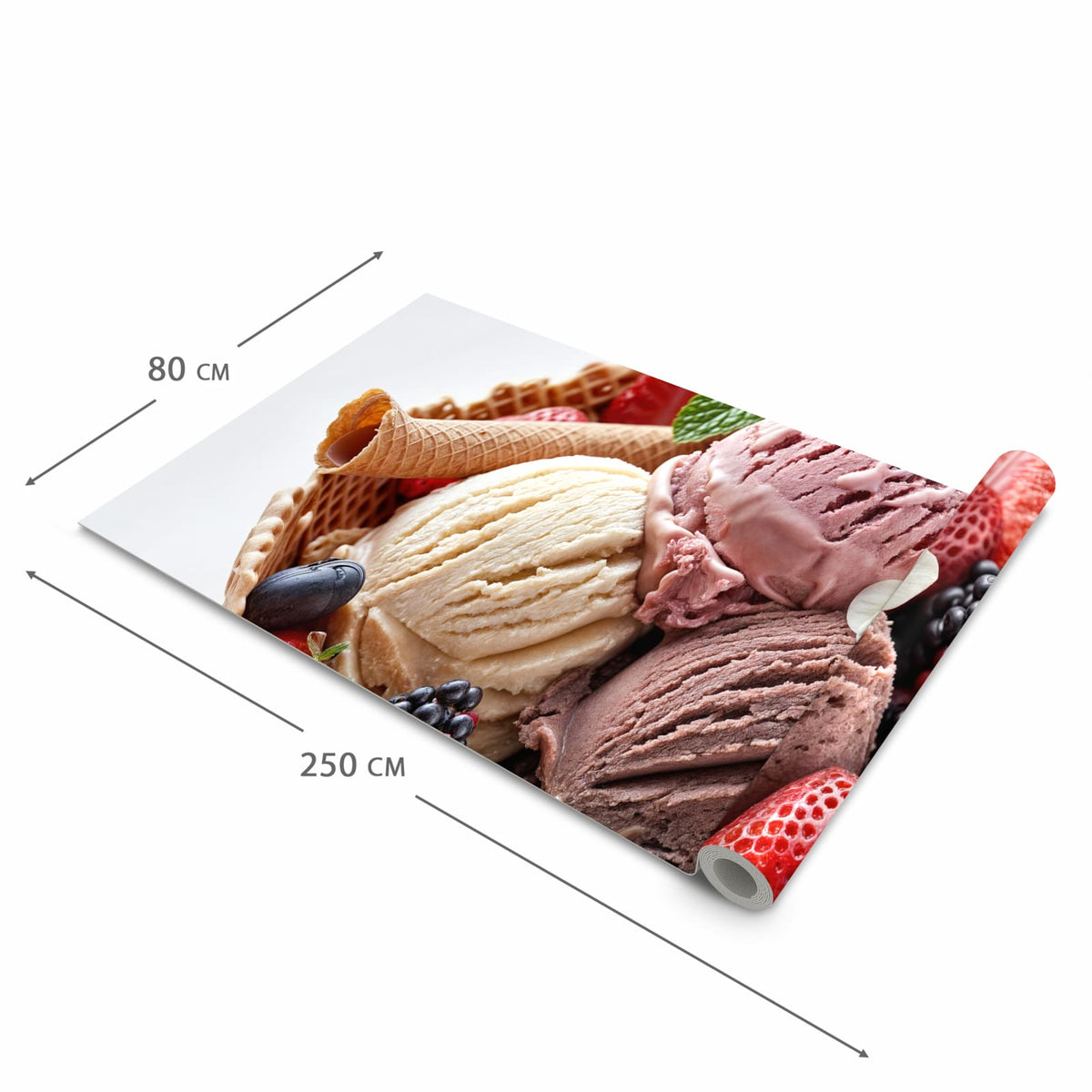 Rutschhemmender Küchenläufer mit Motiv Eiswaffelmit Obst in der Größe 60x150 cm