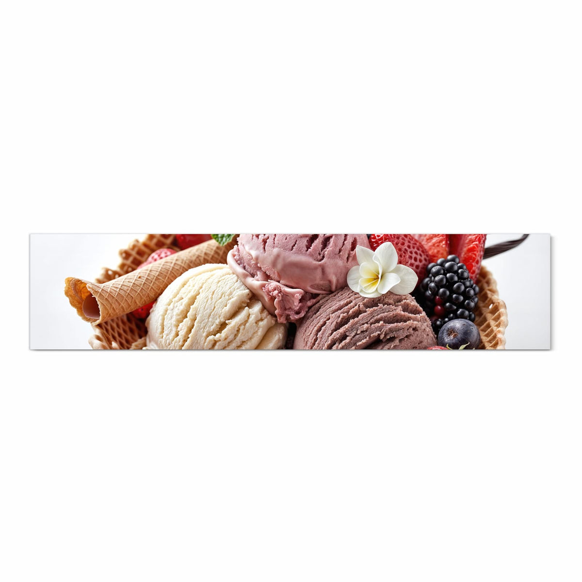 UV-beständiger Küchenteppich mit Motiv Eiswaffelmit Obst in Frontansicht