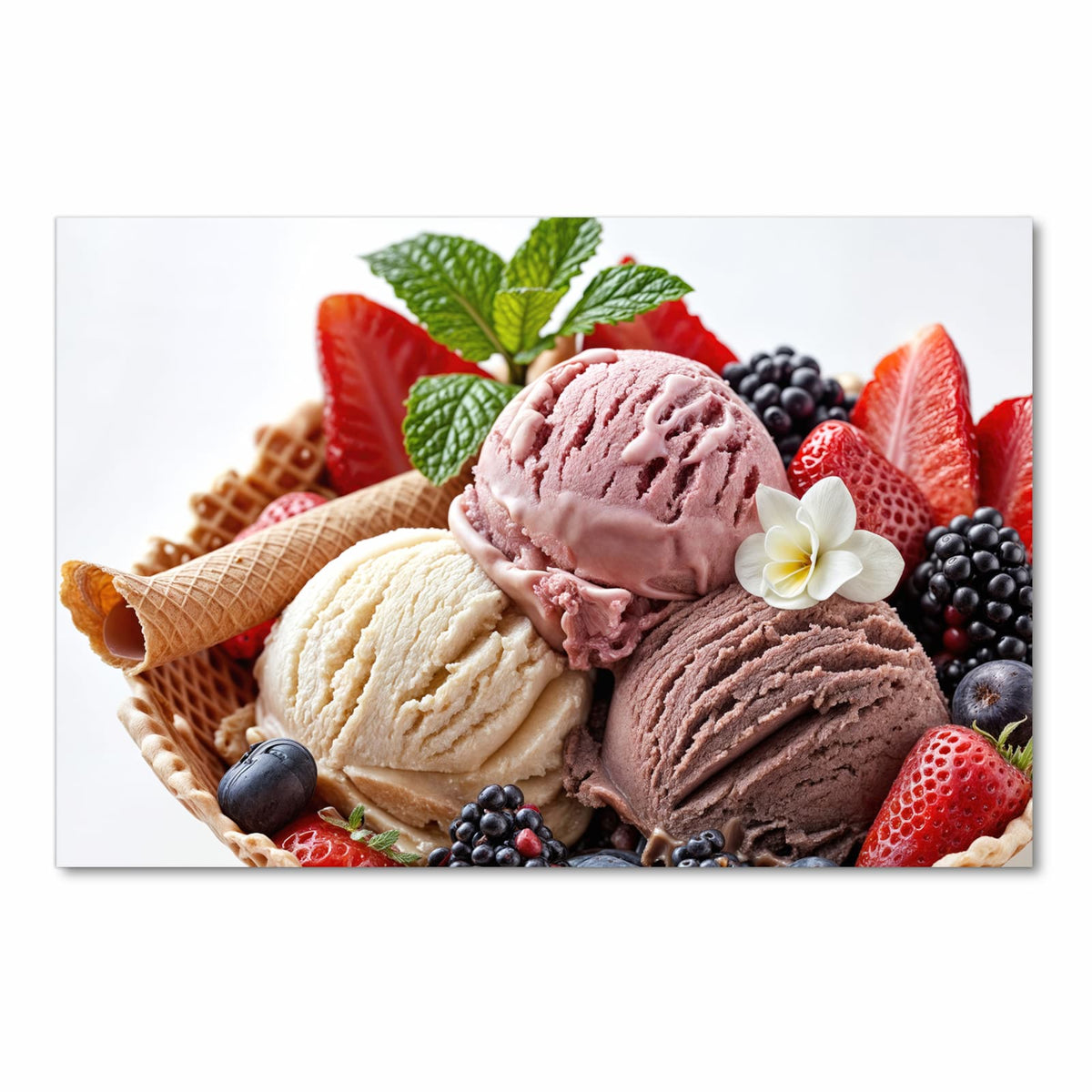 Wasserabweisender Küchenteppich mit Motiv Eiswaffelmit Obst in Frontansicht