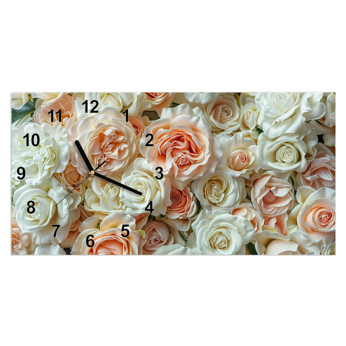 Wanduhr Rosenbouquet aus Glas – Querformat 60 × 30 cm mit Ziffernblatt Modern