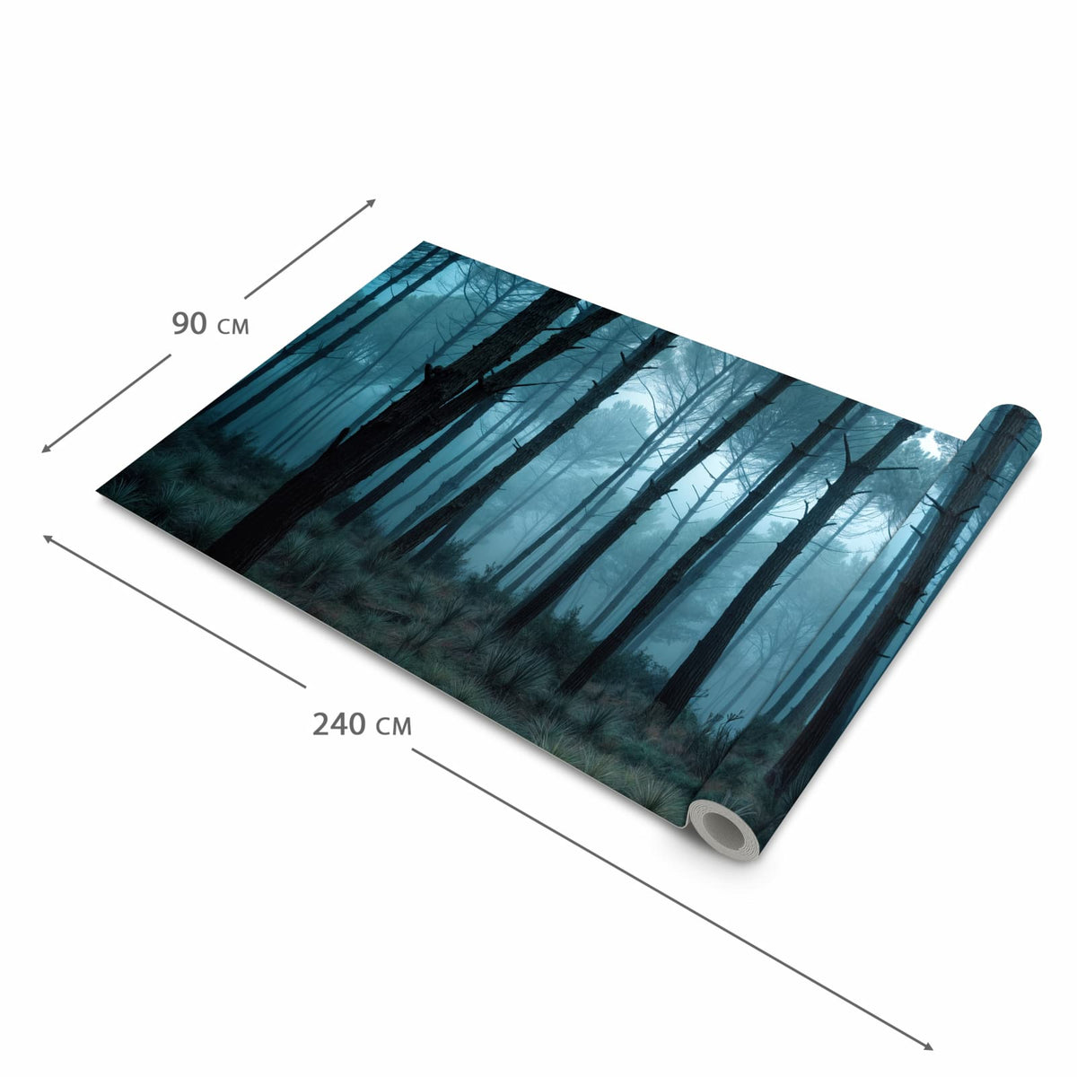 Langlebiger waschbarer Küchenläufer mit Motiv Nebeliger Wald in der Grösse 60x120 cm