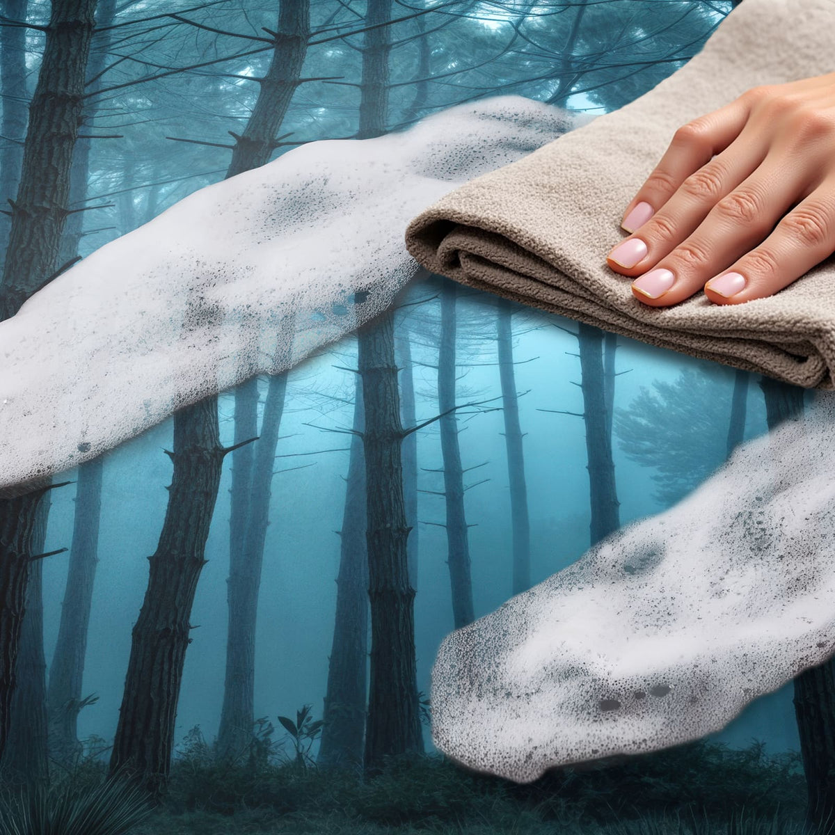 Rutschfester Küchenteppich mit Motiv Nebeliger Wald, einfach zu reinigen