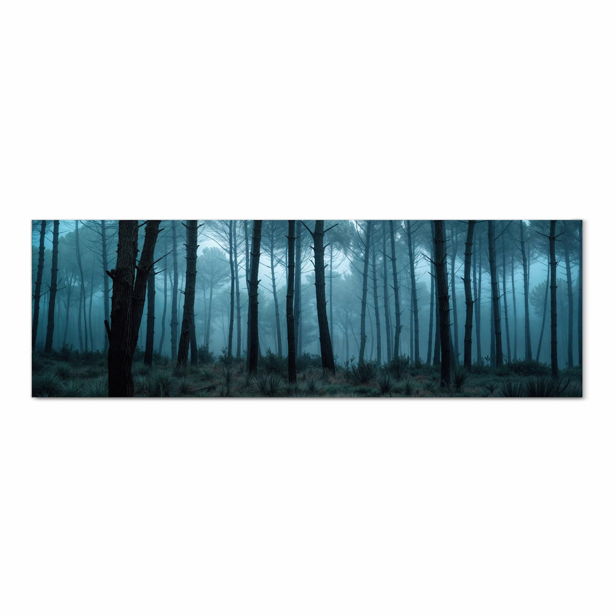 Komfortabler Küchenläufer mit Motiv Nebeliger Wald in Frontansicht
