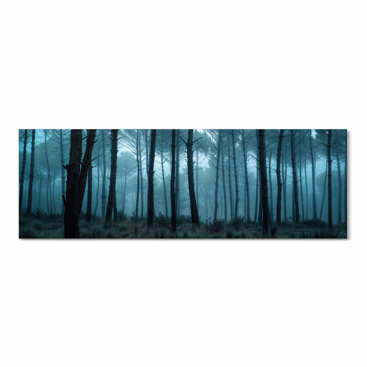 Formstabiler Küchenteppich mit Motiv Nebeliger Wald in Frontansicht