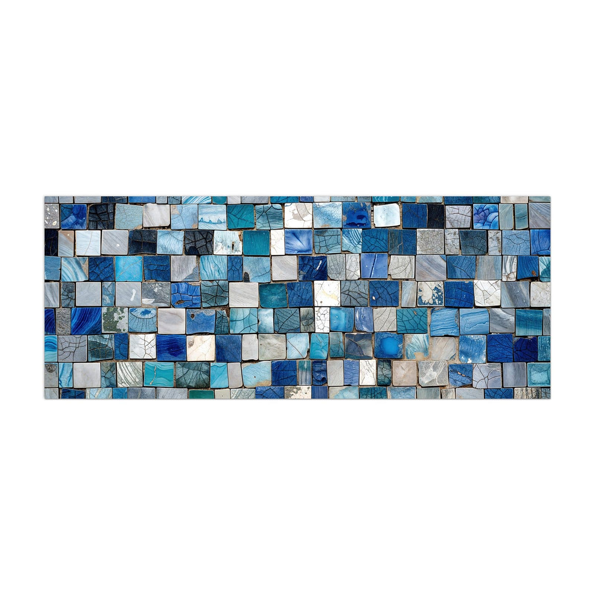 Küchenrückwand aus Glas Blaue Marmorfliesen im Hochformat, Motiv bildfüllend von vorn