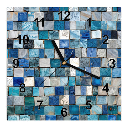 Wanduhr Quadratisch mit dem Motiv Blaue Marmorfliesen