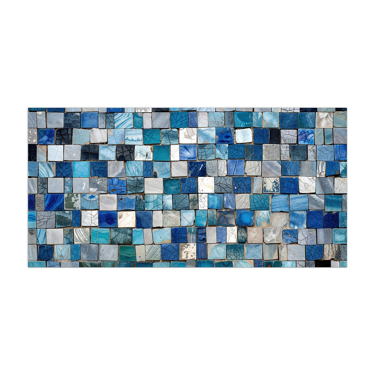 Küchenrückwand aus Glas Blaue Marmorfliesen im Hochformat, Motiv bildfüllend von vorn