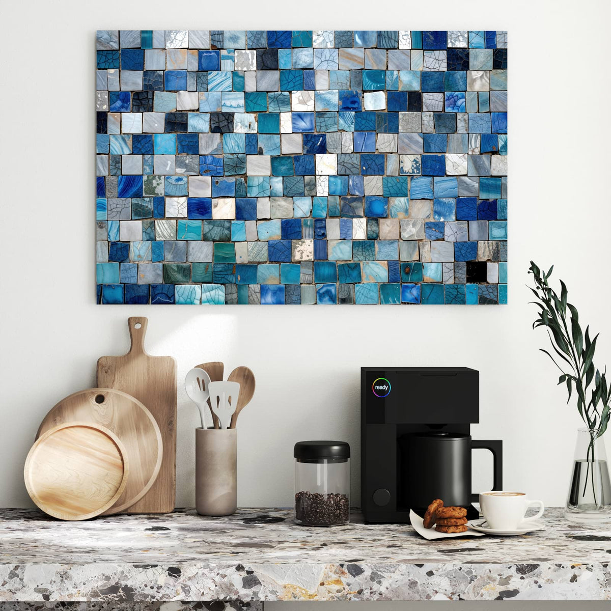 Metall Magnettafel - Blaue Marmorfliesen – Quadratische Fliesen in Blau und Weiß