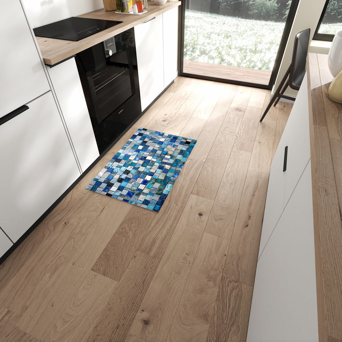 Langlebiger Küchenteppich mit Motiv Mosaikfliesenmuster in moderner Küche